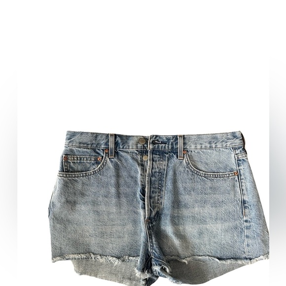 Denim Forum Blue Jean Shorts with Frayed Hem and Relaxed Fit - Picture 4 of 4